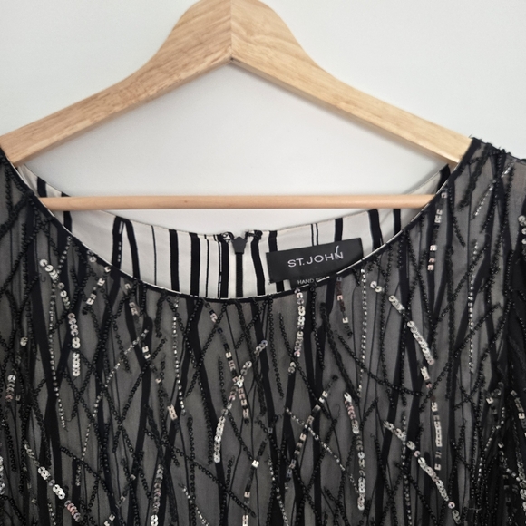 St. John Black Silk Hand Beaded Short Sleeve Caviar Dress - Picture 5 of 7